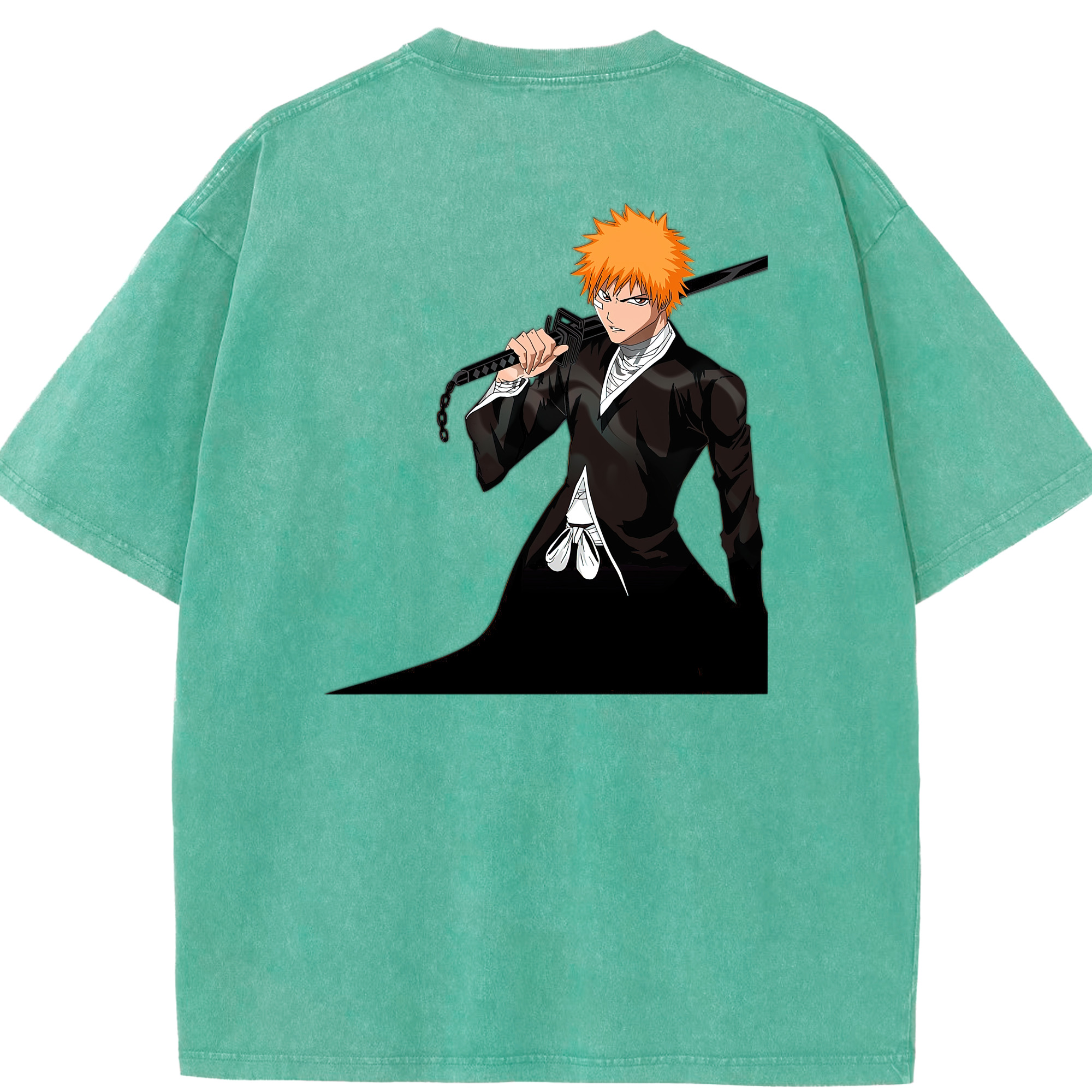 （画像用） ブリーチ 黒崎一護（くろさき いちご）BLEACH Kurosaki Ichigo 綿100% ヴィンテージ風 半袖Tシャツ（背面プリント）